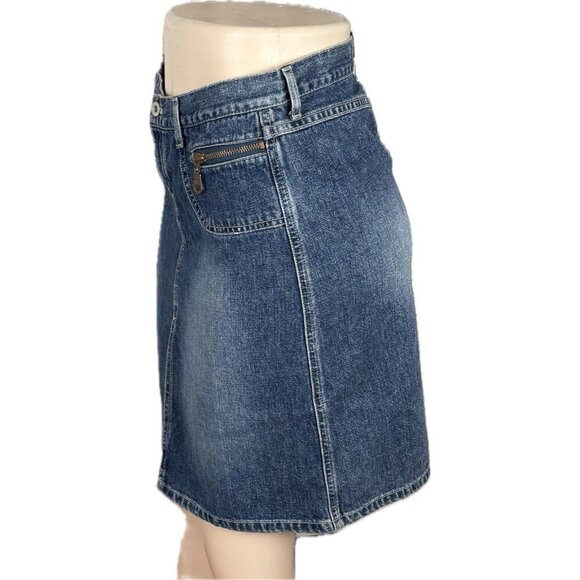 Guess 28 Logo Blue Denim Button Zip Pockets Slit Front Cotton Knee Length Skirt - Picture 5 of 6